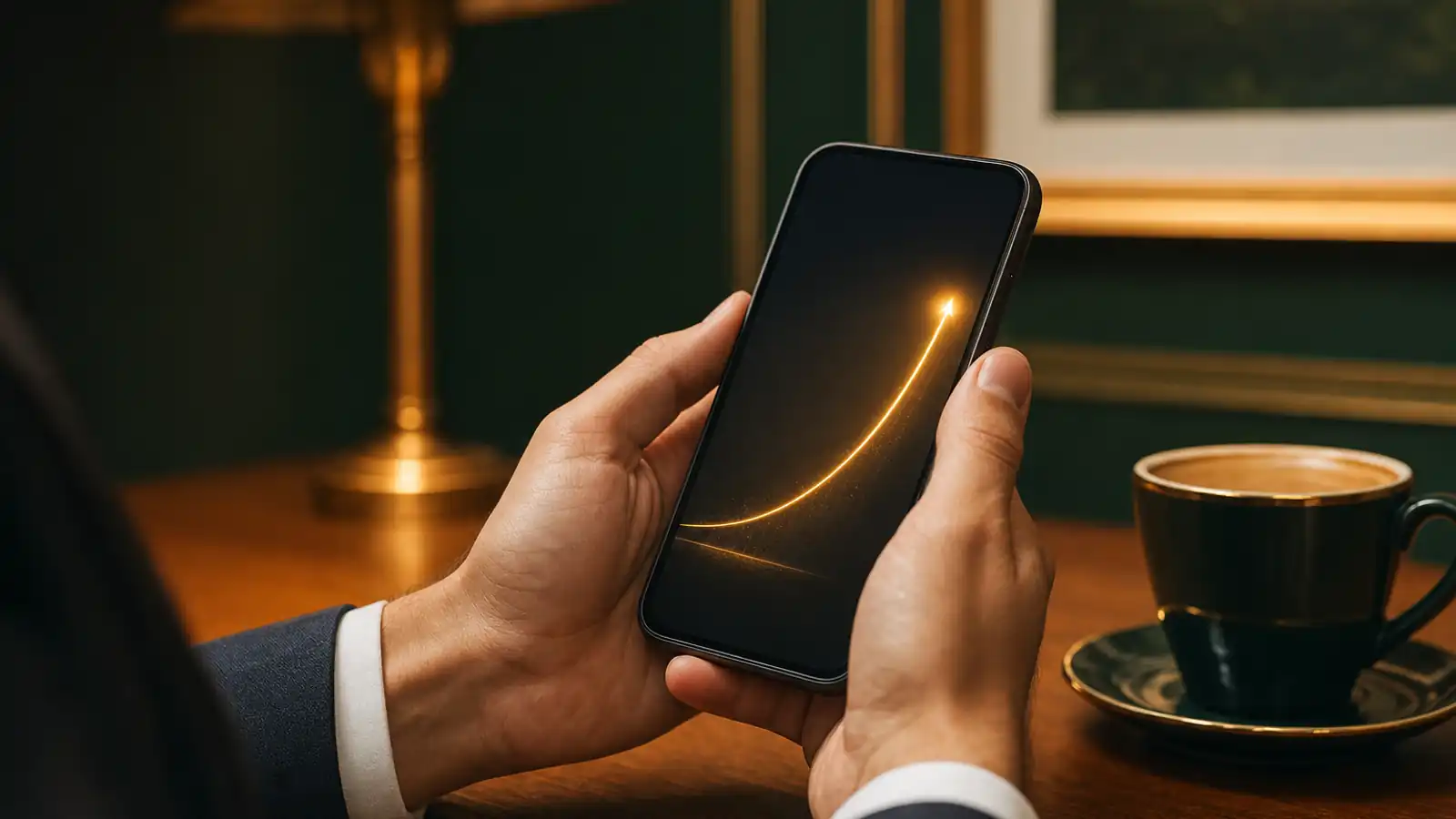 Telefon ekranida ko'tarilayotgan ko'paytirgich egri chizig'i — cashout paytini tanlash